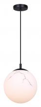 Canarm IPL2101B01BK - HALSEY 1 Light Black Transitional Cord Pendant with Grey Marbled Glass Shade